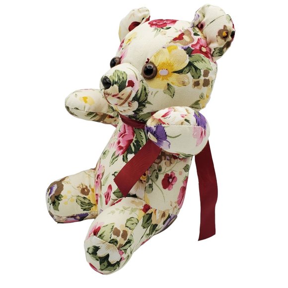 Vintage Milaca Mills Floral Fabric Teddy Bear Plush Stuffed Animal Toy 1989 - Picture 5 of 8